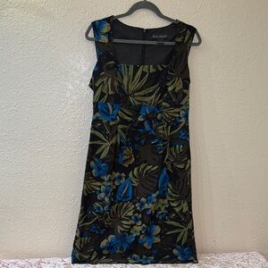 Jessica Howard Black Floral-Print Midi Dress with Blue & Olive Accents